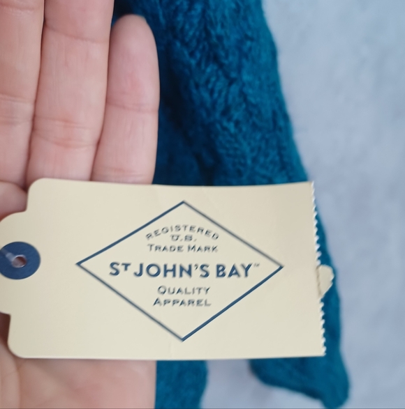 NWT St. John’s Bay Teal Cable Knit Pullover XL Cozy Soft Stretch Winter Sweater - Picture 11 of 13